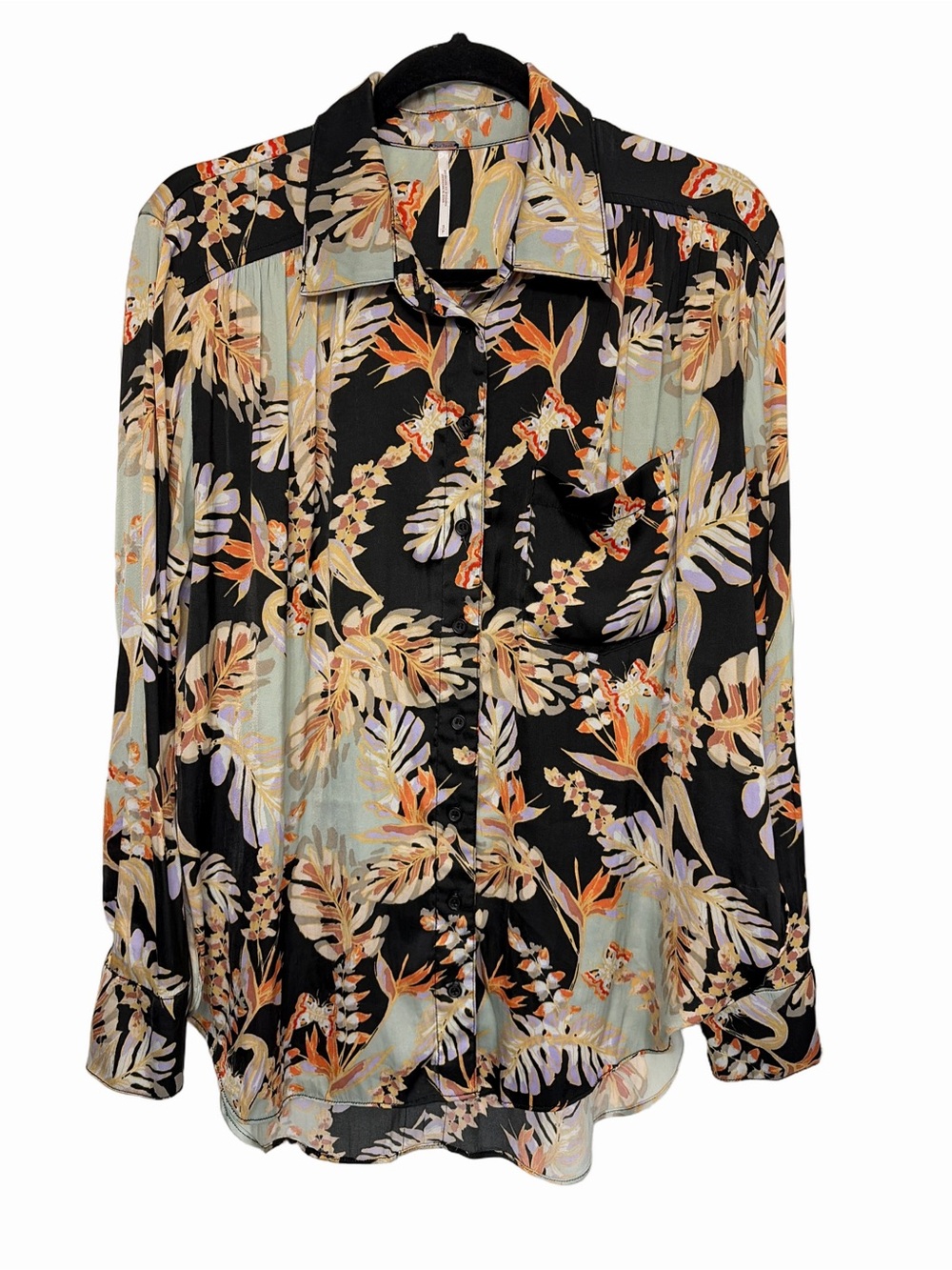 Free People Under the Palms Black Print Button-Up Top Small S - Picture 3 of 7